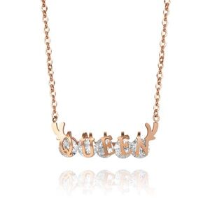 Water Resistant Rose Gold Queen of Diamond CZ Necklace, Pendant Necklace